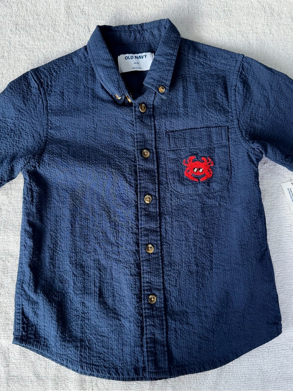 Old Navy Navy Button-Down Shirt with Red Crab Patch - Boys